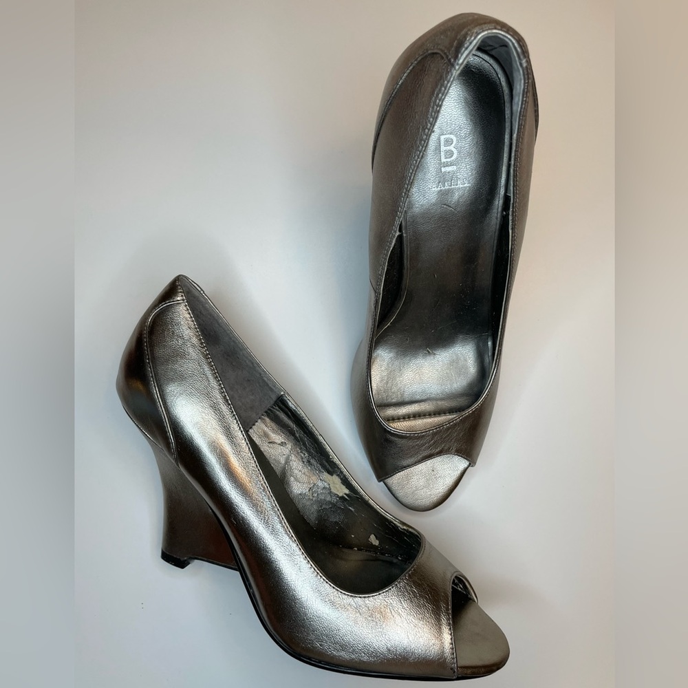 Bakers gunmetal peeptoe wedges
